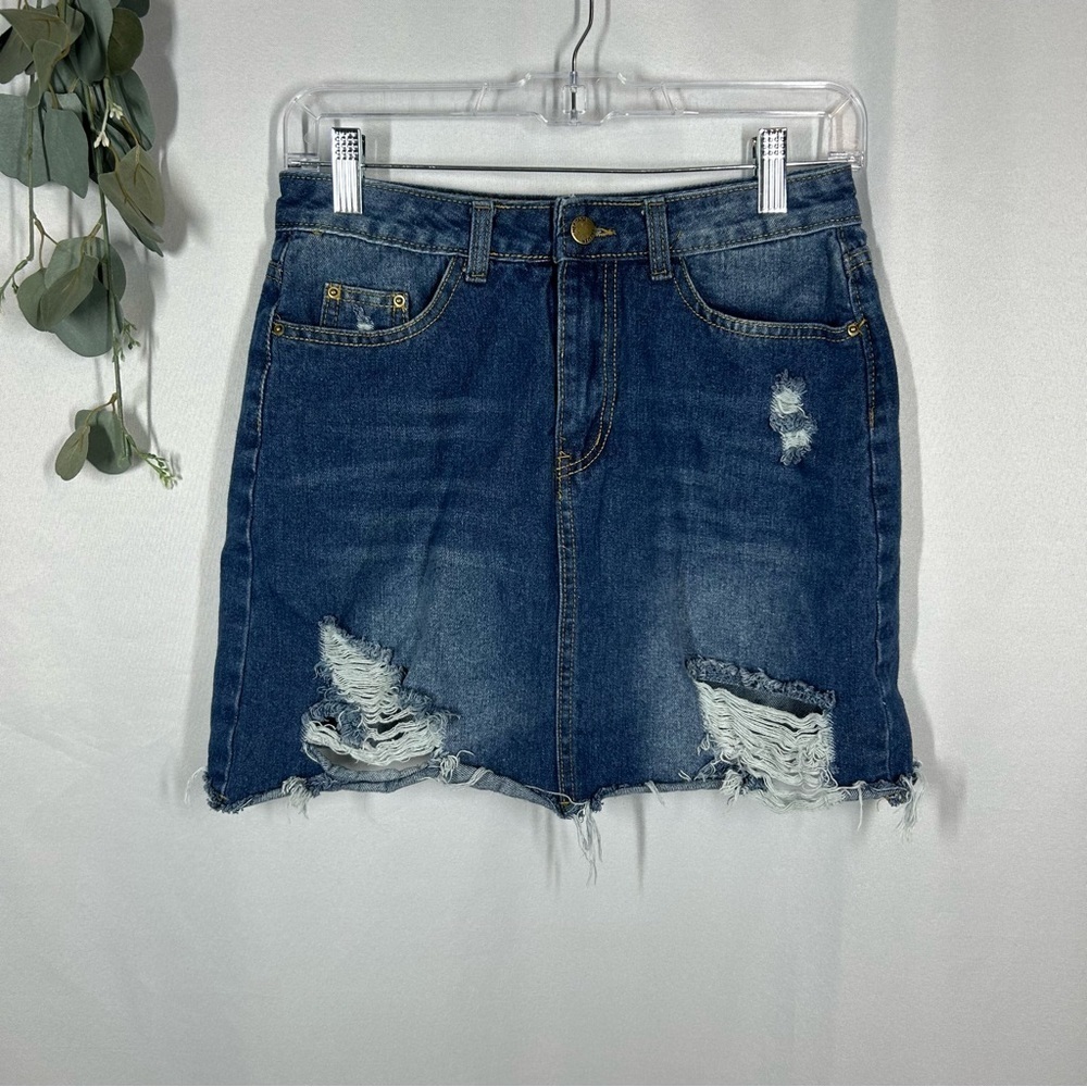 SHEIN | Cutoff Jean Mini Skirt Distressed Blue Denim Women’s Size Medium